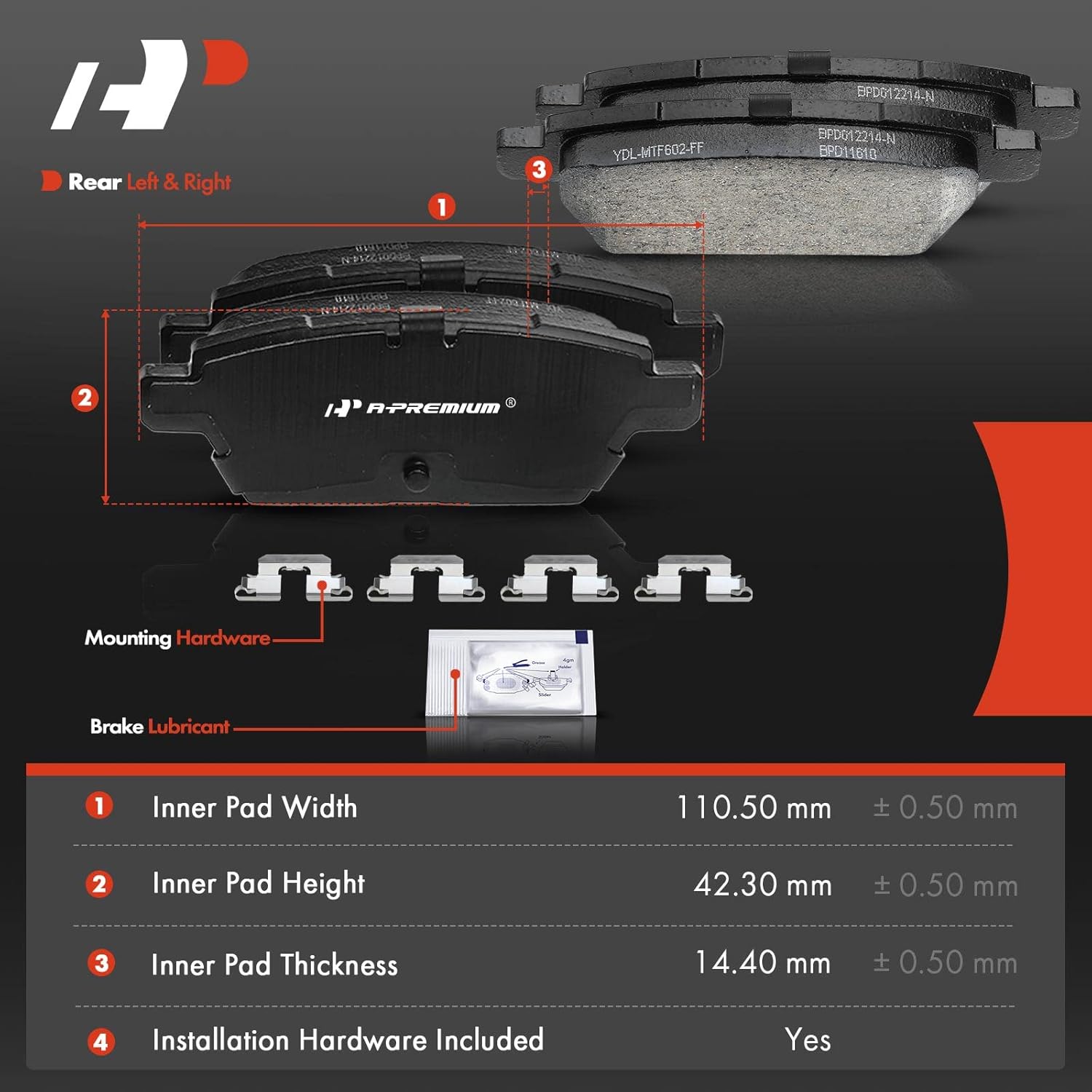 A-Premium Rear Ceramic Brake Pads Set Compatible with Ford, Mazda, Mercury and Lincoln Models - Fusion 2006-2012, MKZ 2007-2012, Zephyr 2006, 6 2006-2013, Milan 2006-2011, 4-Pack