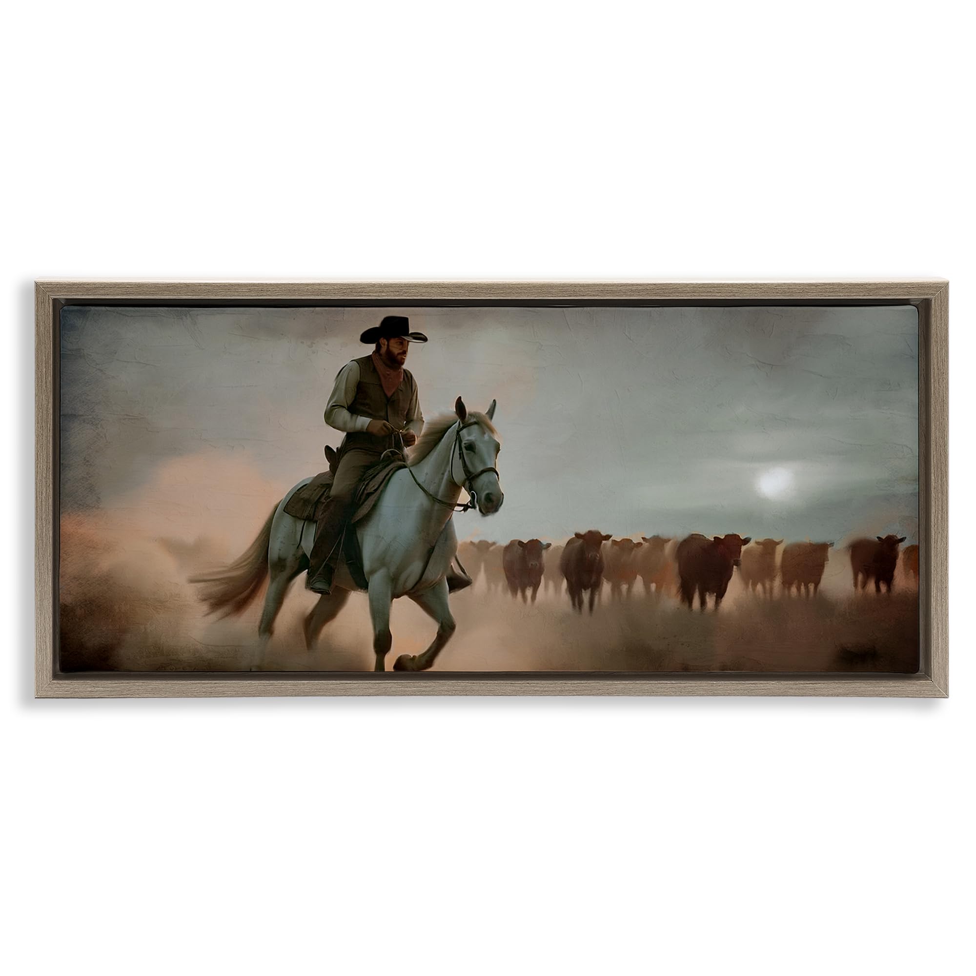 Stupell Industries Montalcino Elm (Textured) 'Home Bound Cowboy', Floating Frame Canvas Art, Brown, 25 X 11 Inches, Easy To Hang And Sturdy, Made In Usa, By Kim Allen