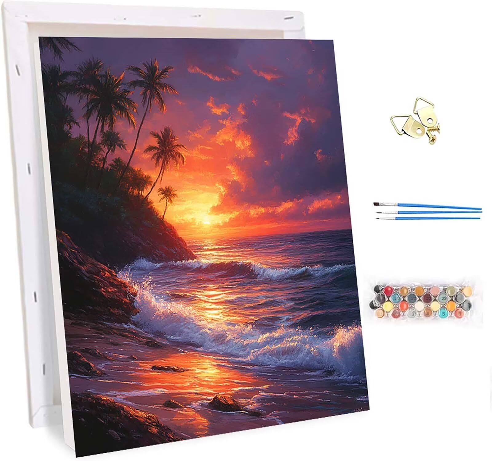 Sonnenuntergang Malen Nach Zahlen Erwachsene mit Rahmen, Malen Nach Zahlen Landschaft, DIY Bastelset Erwachsene, Handgemalt Ölgemälde Kit mit Pinseln und Acrylfarbe, Deko Wohnzimmer 90x120cm V-4576