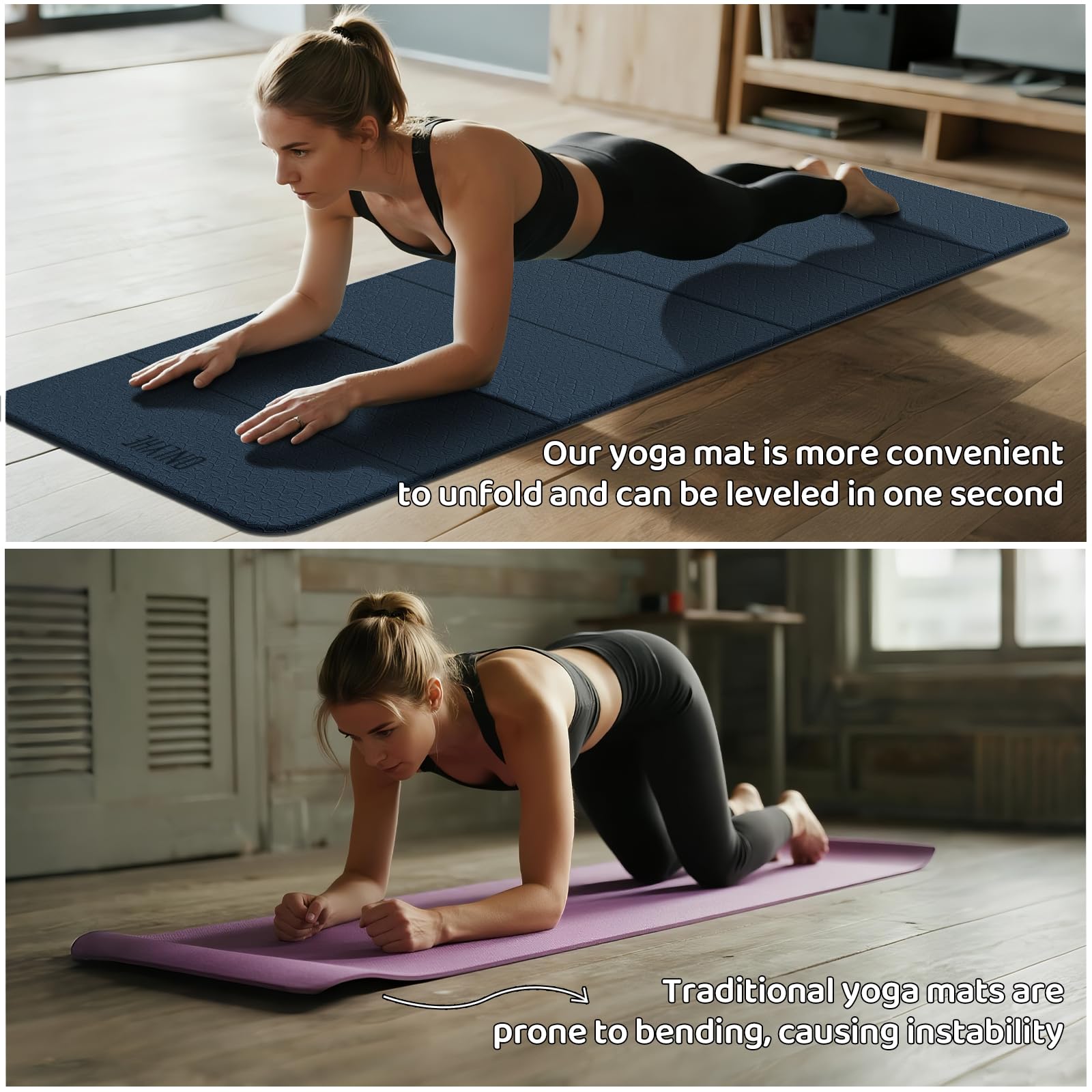 Tappetino da yoga pieghevole (12 mm), per allenamento a casa, comodo e resistente, spesso, portatile, antiscivolo, per uso esterno, meditazione, viaggi, campeggio (180,3 x 61 x 1,19 cm)