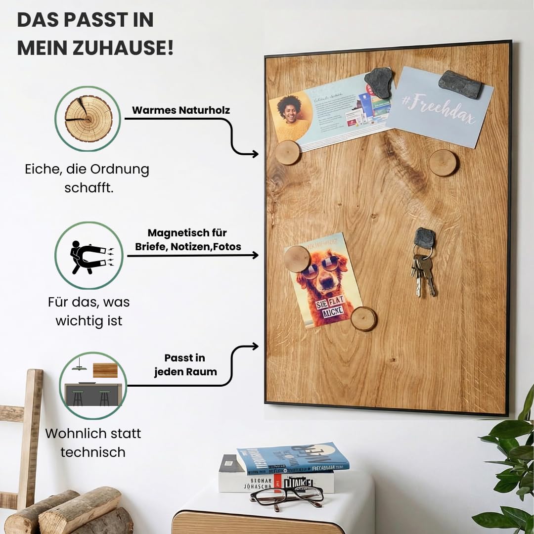Magnettafel aus echtem Eichenholz (40 x 61 cm) – starke Magnetkraft & edles Design – Magnetboard für Küche, Büro, Flur – einfache Montage – verschiedene Größen