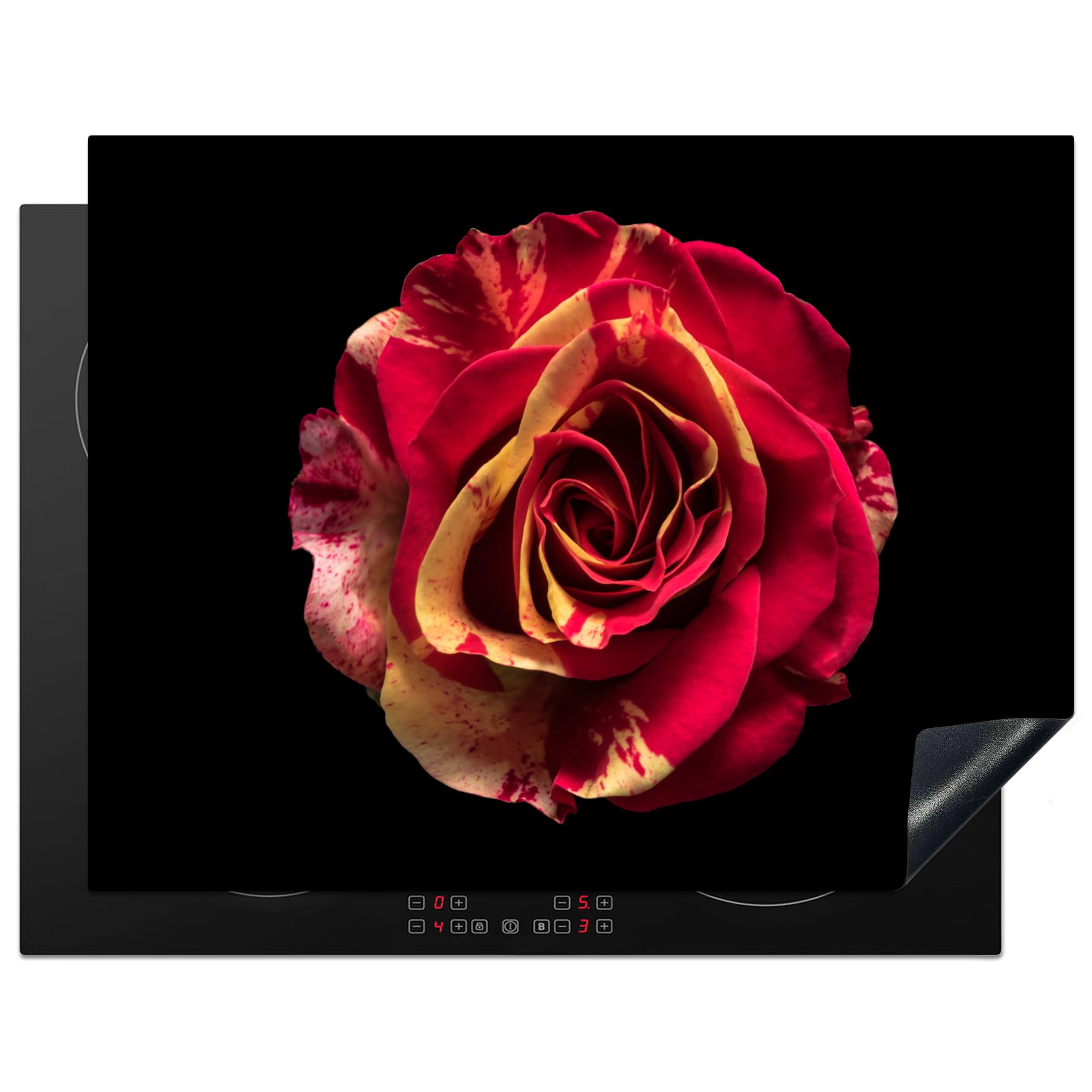 KitchenYeah© Induction Hob Protector Mat 23.2"x30.3" / 77x59 cm Cooker Top Protectors Cover Ceramic Covers Electric Hobs Vinyl Flower - Rose - Red - Black
