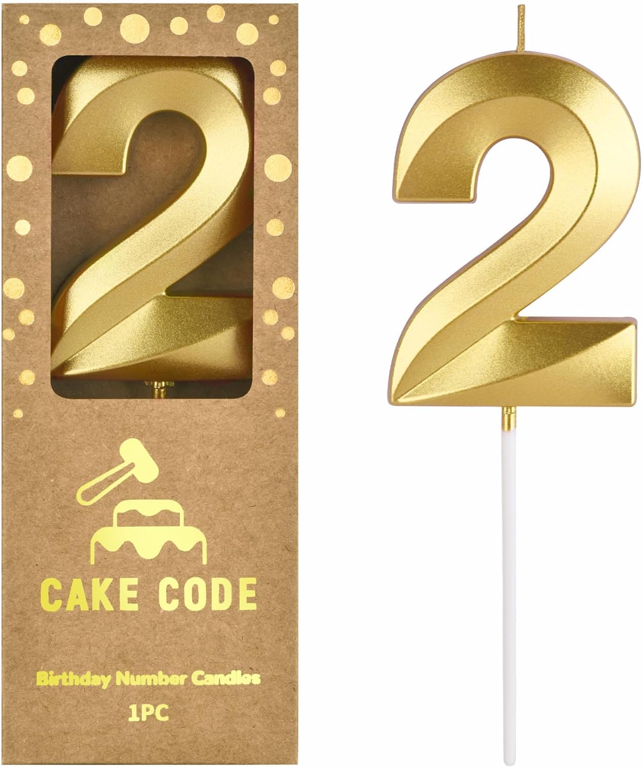 PartyToko Golden Number 2 Candle (Gold) - Sparkly, Glittery Design - Birthday Decoration