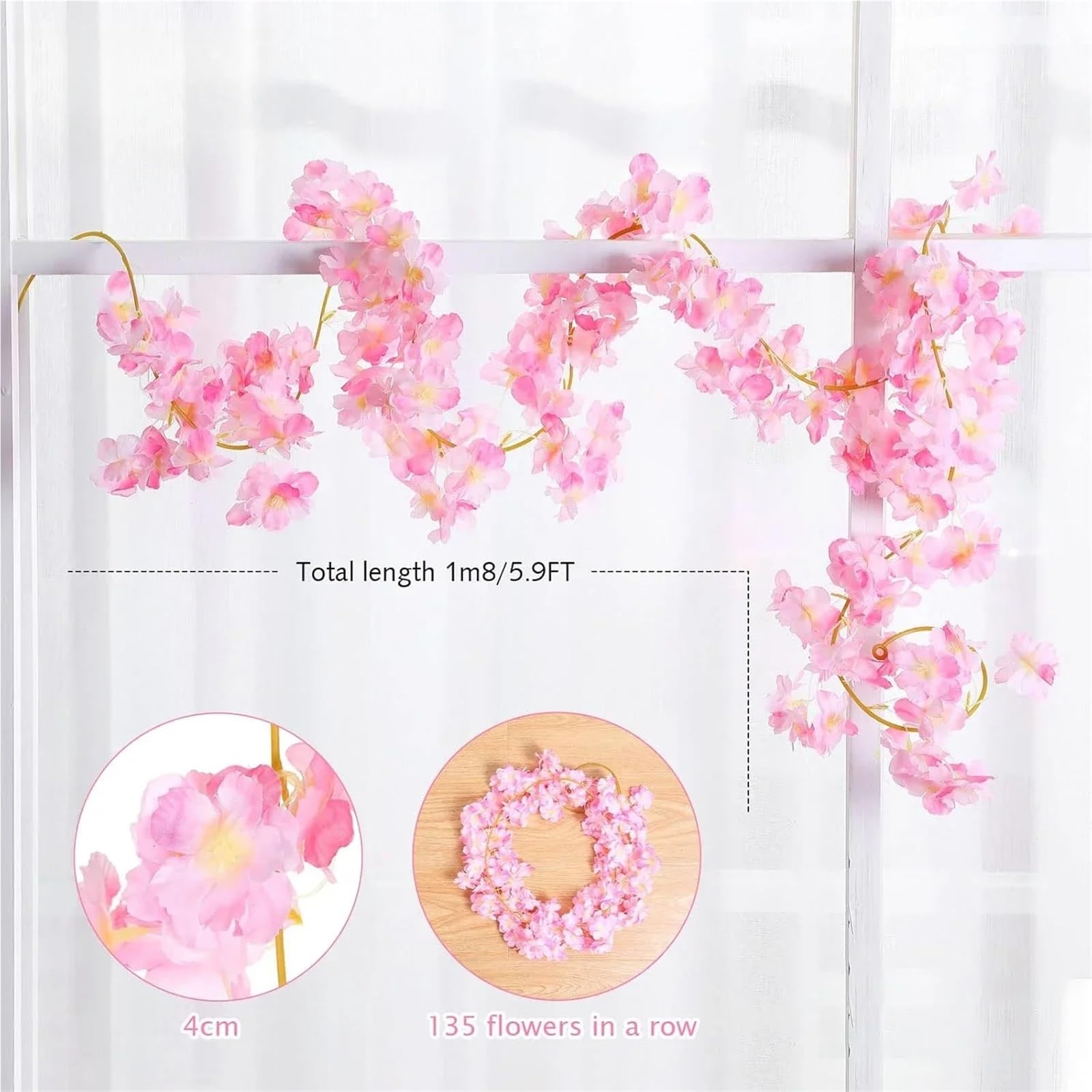 Vite Di Rose Artificiali Con Foglie 1/3/5P/10 pezzi ghirlanda di fiori ciliegio rosa artificiali Sakura, decorazioni for arco nuziale, finti for la casa, for feste, regalo