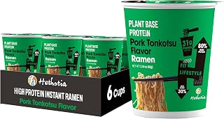 Hethstia Protein Ramen, Plant-Based Protein(31g), 6 Packs Quick Meal Pork Tonkotsu Broth, Vegan, Non-Fried, Low Fat Aisa Ramen Soup, Healthy Food, Holiday Gifts