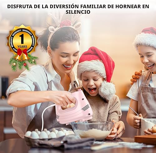 Miniatura 2 de Batidora de mano eléctrica con batidor de acero inoxidable, accesorio de gancho para masa y bolsa de almacenamiento, batidora de mano para hornear