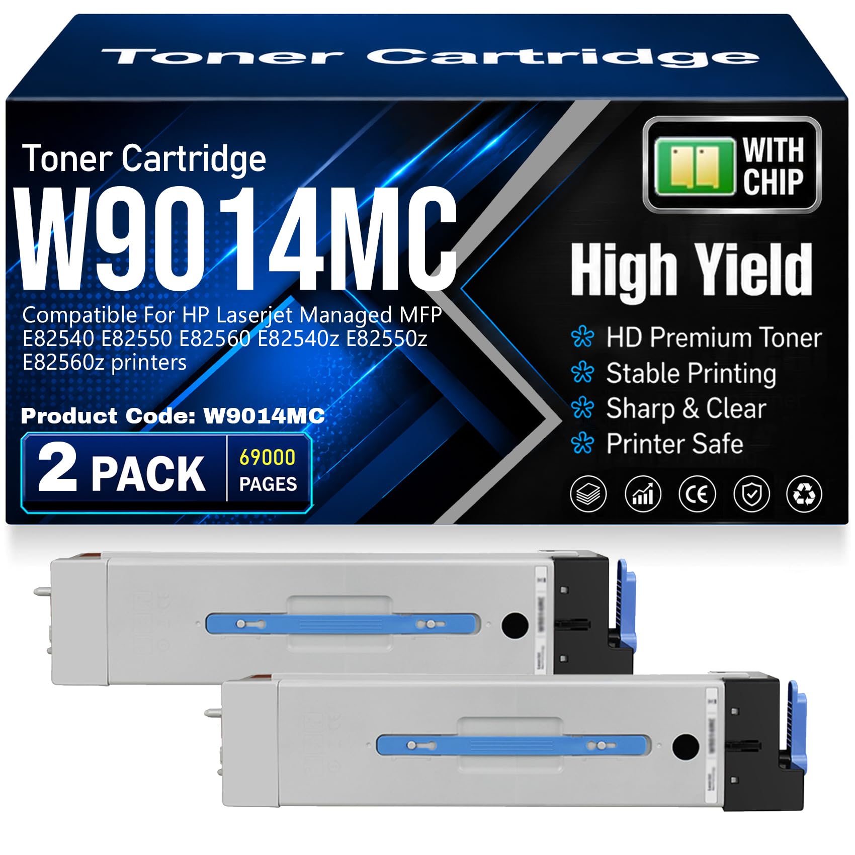 Cartucce toner compatibili W9014MC con chip, ad alta capacità e ad alta resa, adatte per HP MFP E82540 E82550 E82560 E82540z E82550z E82560z Stampanti,W9014MC-2PC
