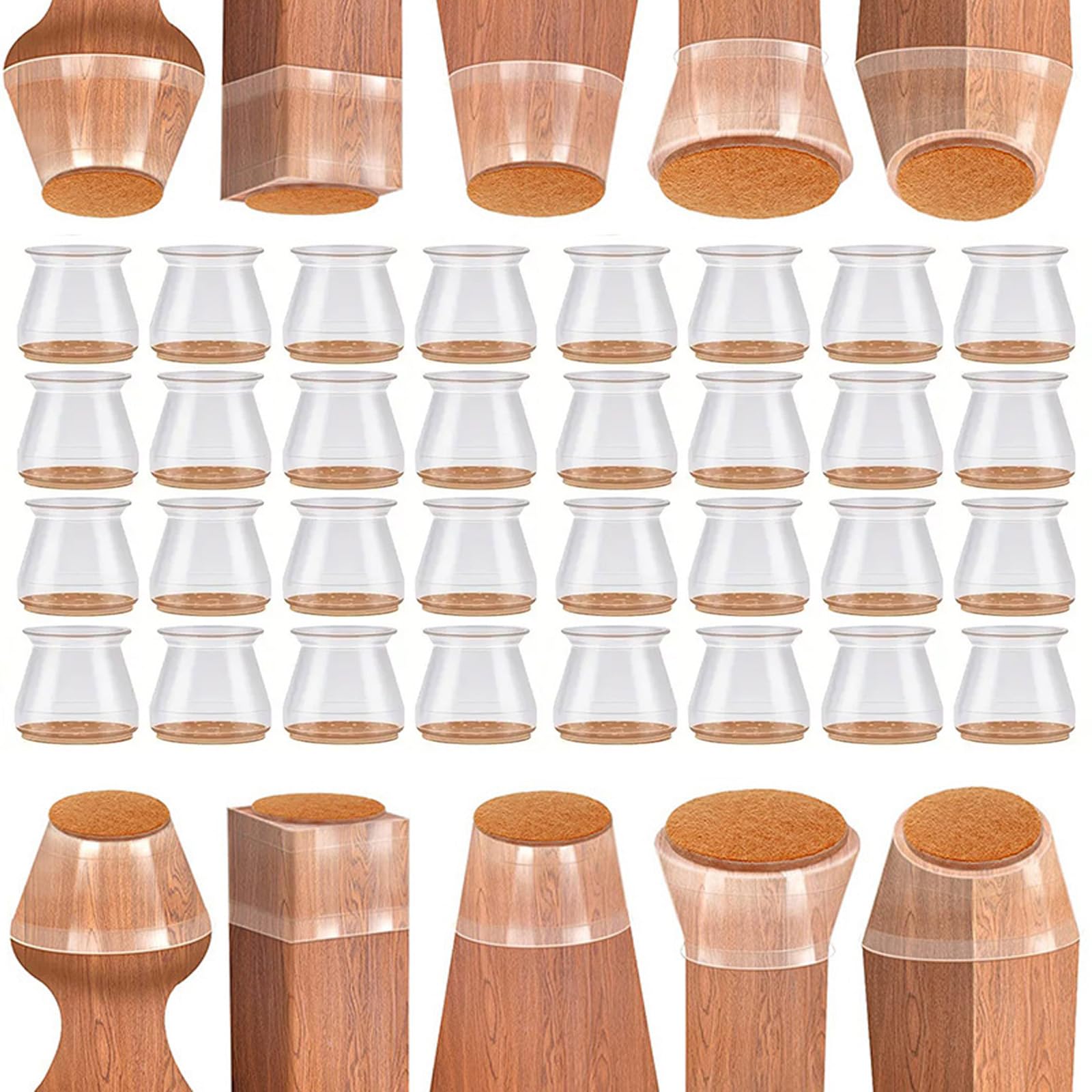 Protectores de suelo para patas de silla, 32 patas de goma medianas con base de fieltro grueso, reducción de ruido para suelos de madera y azulejos, protección completa de muebles