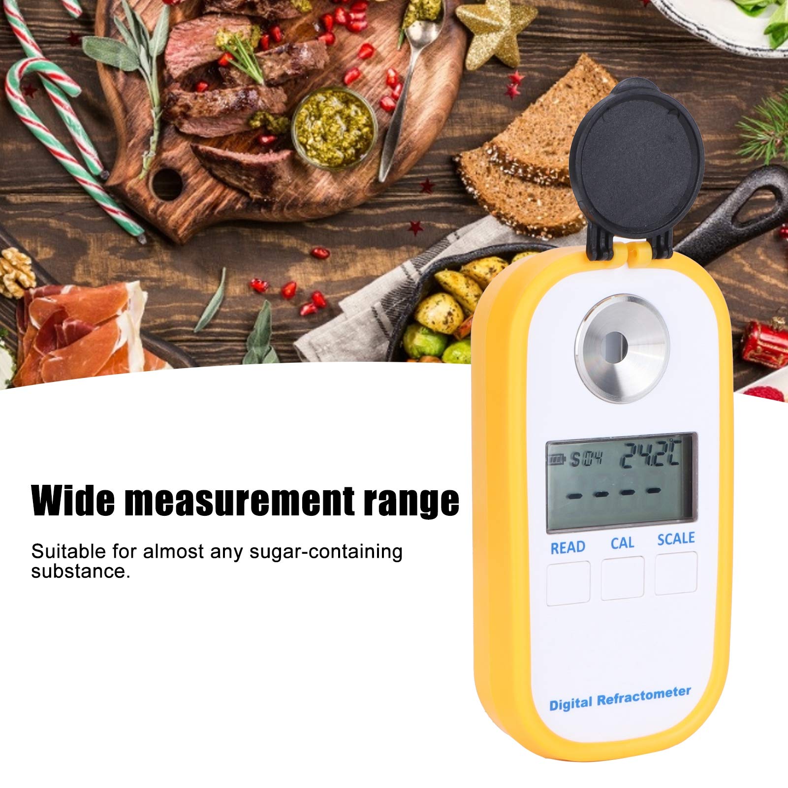 Refractómetro Digital Brix Medidor de azúcar portátil de Mano con compensación automática de Temperatura de Alta precisión para medir la concentración de azúcar en Bebidas, Frutas