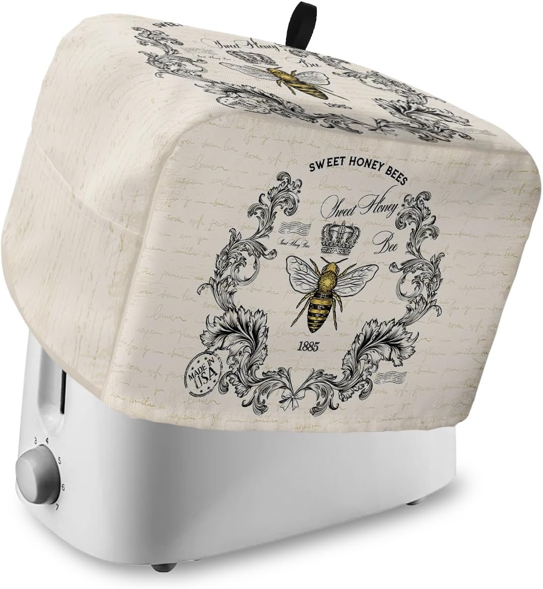 Toaster Cover 2 Slice Sweet Honey Bees Bread Toaster Oven Cover with Pockets Crown Floral Old Newspaper Bakeware Protector Small Kitchen Appliance Dust Covers Fingerprint Protection Gift