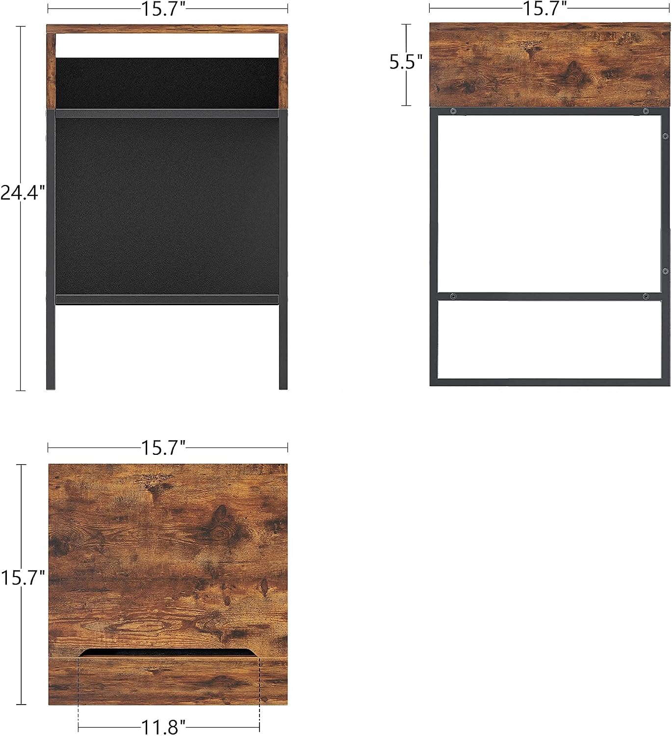 CubiCubi Side Table with Storage Compartment, Small End Table, Rustic File Cabinet, Cable Management, Nightstand Living Room Bedroom, Rustic Brown