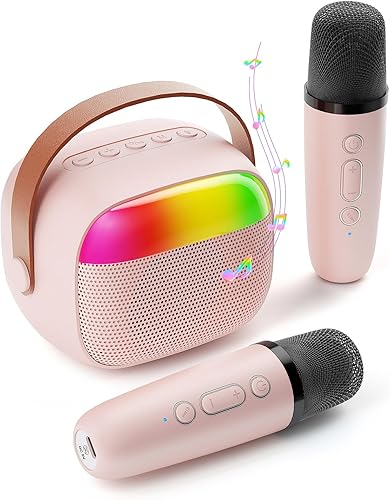 Mini máquina de karaoke para niños, juguete para niñas, altavoz Bluetooth portátil con 2 micrófonos inalámbricos, regalos de juguete de moda para