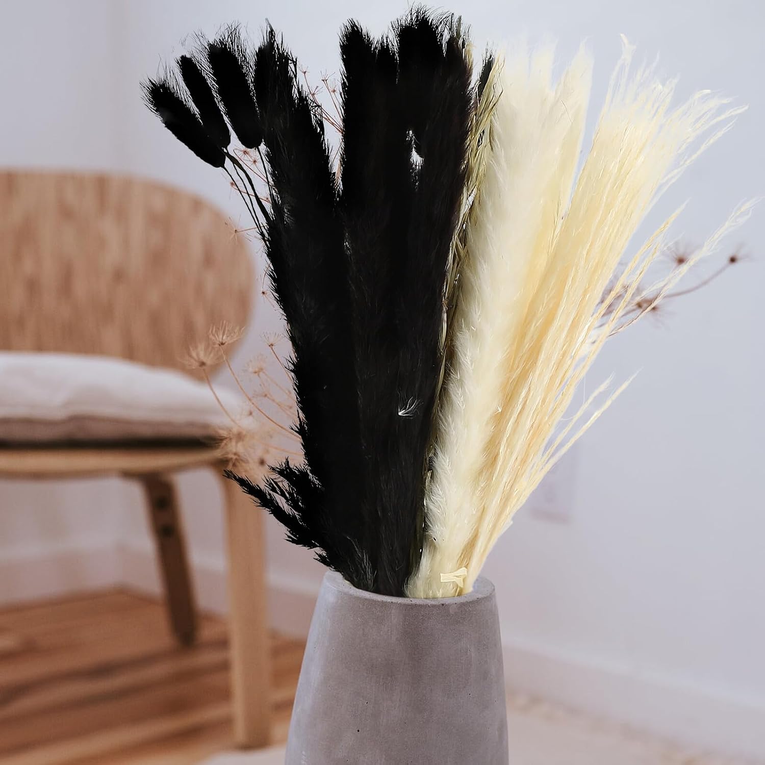 POPETPOP Dried Reed Bouquet Pampas Grass Flower Arrangement Decor Black Set for Home Decoration Window Display Rustic Dried Plant Ornament