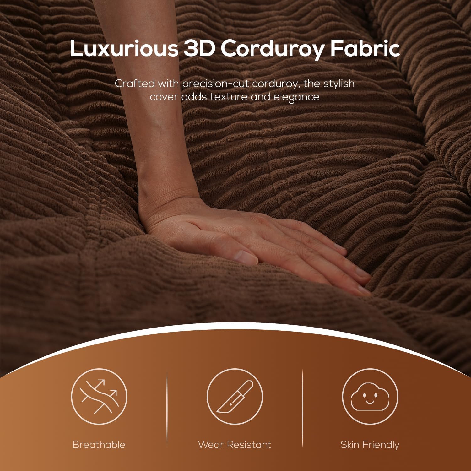 N&V Fireside Floor Sofa- Mid-Century Modern Armless Lounge Chair with Premium Soft Corduroy Fabric, Plush Foam Cushion Accent Chair for Living Room, Bedroom & Office (Light Grey)