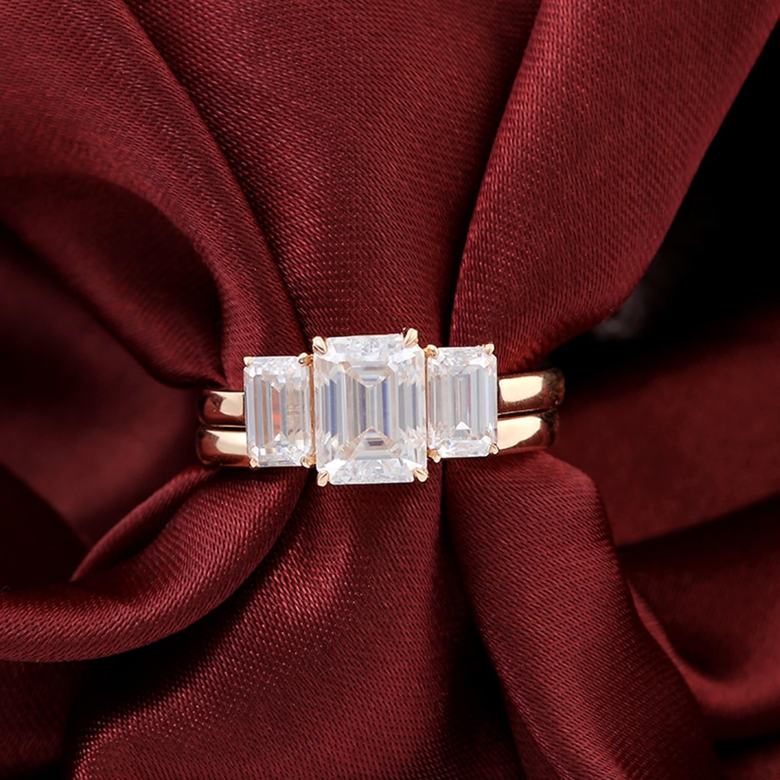 Wycian Anillo Moissanita Mujer Anillo De Compromiso Mujer Oro 9K Apilamiento con Moissanita Tamaño 18,5 Moda Para Hermana Día De San Valentín Joyas