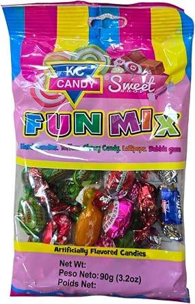 KC Candy Sweet Shop Fun Mix Assorted Hard Candies, Toffees, Gummy Candy, Lollipops, Bubble Gum, 90g Mixed Candy Pack