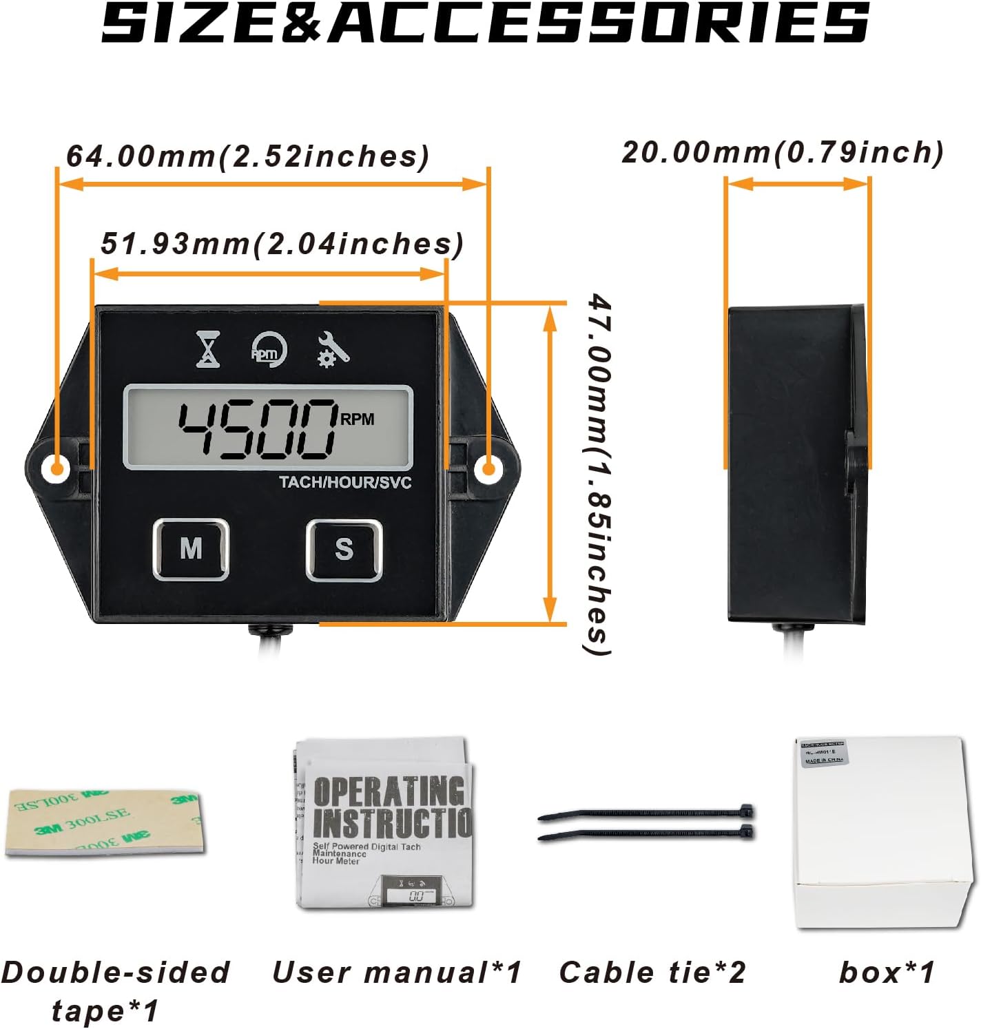 Jayron Digital Tachometer Maintenance Reminder,User Shutdown,Use for ZTR Lawn Mower Tractor Generator Marine Outboard ATV Motor Snowmobile and Gas Powered Equipment