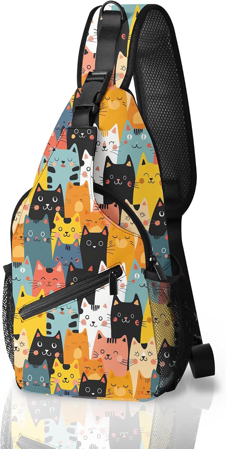 Cats Small Sling Bag for Women Travel Crossbody Bags Lightweight Chest Bag Causal Sling Backpack