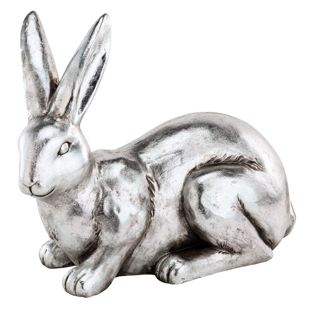 extra großer frühlingshafter Deko-Hase hockender Osterhase Moppel in Altsilber Antik-Optik