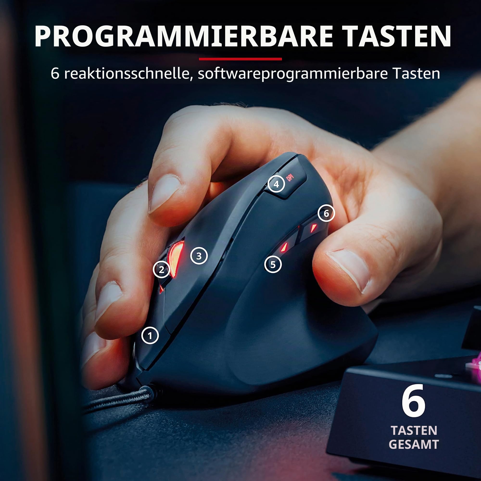Trust Gaming GXT 144 Rexx Vertikale Gaming Maus, 10.000 DPI, 6 Tasten, RGB LED-Beleuchtung, Schwarz