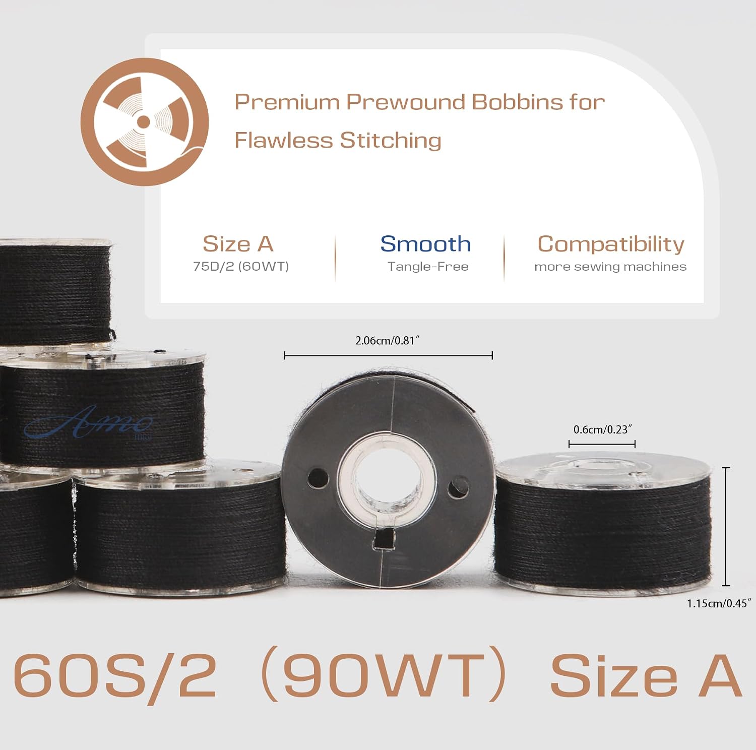 Prewound Bobbins Size A Polyester Embroidery Thread Plastic Sided Industrial Bobbin Thread for Embroidery and Sewing Machine, 144-Pack (60S/2(90WT), White)