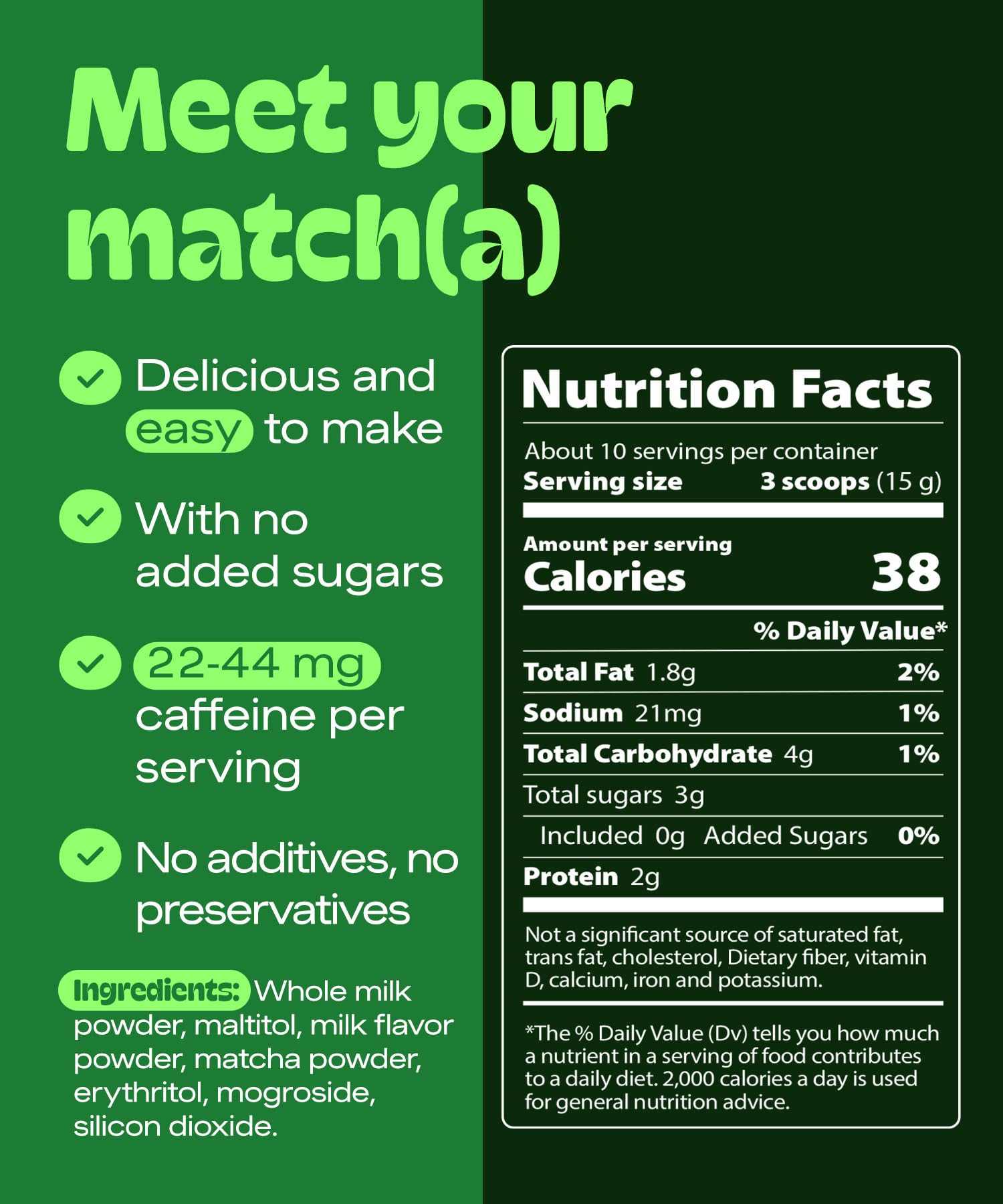 MatchaDNA Matcha Latte Sweet Matcha Latte Powder with Milk No Sugar Added Green Tea Lattes Mix for Hot — view 2