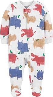 Carter's Boys' 1-Piece Snug Fit Footie Sleeper PJs (6 Months, Hippos)