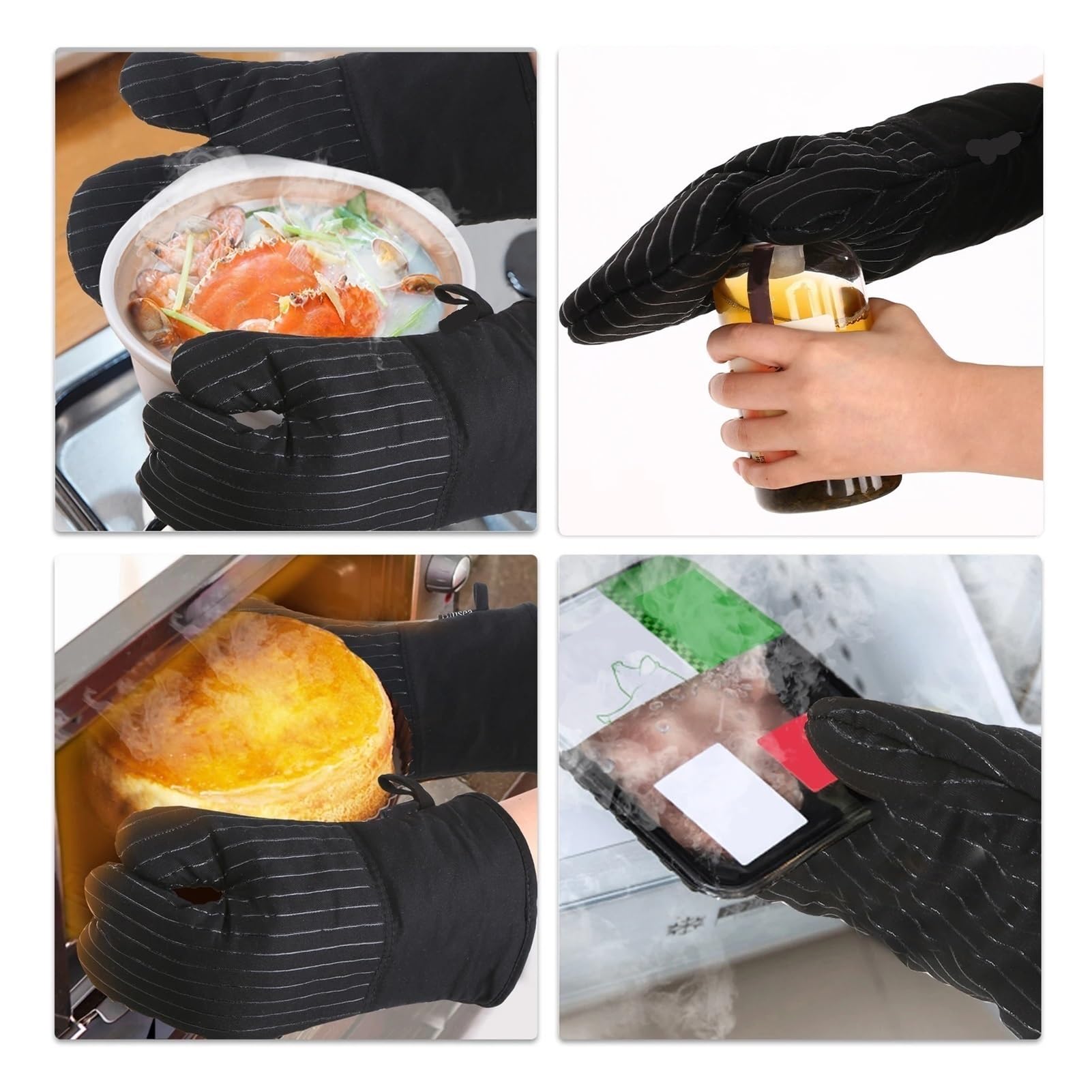 Ofenhandschuh-Set, 1 Paar Handschuhe und 2 Topflappen, Baumwolle Silikon | Hitzebeständige, rutschfeste Handschuhe und Topflappen für Küche, BBQ, Backen