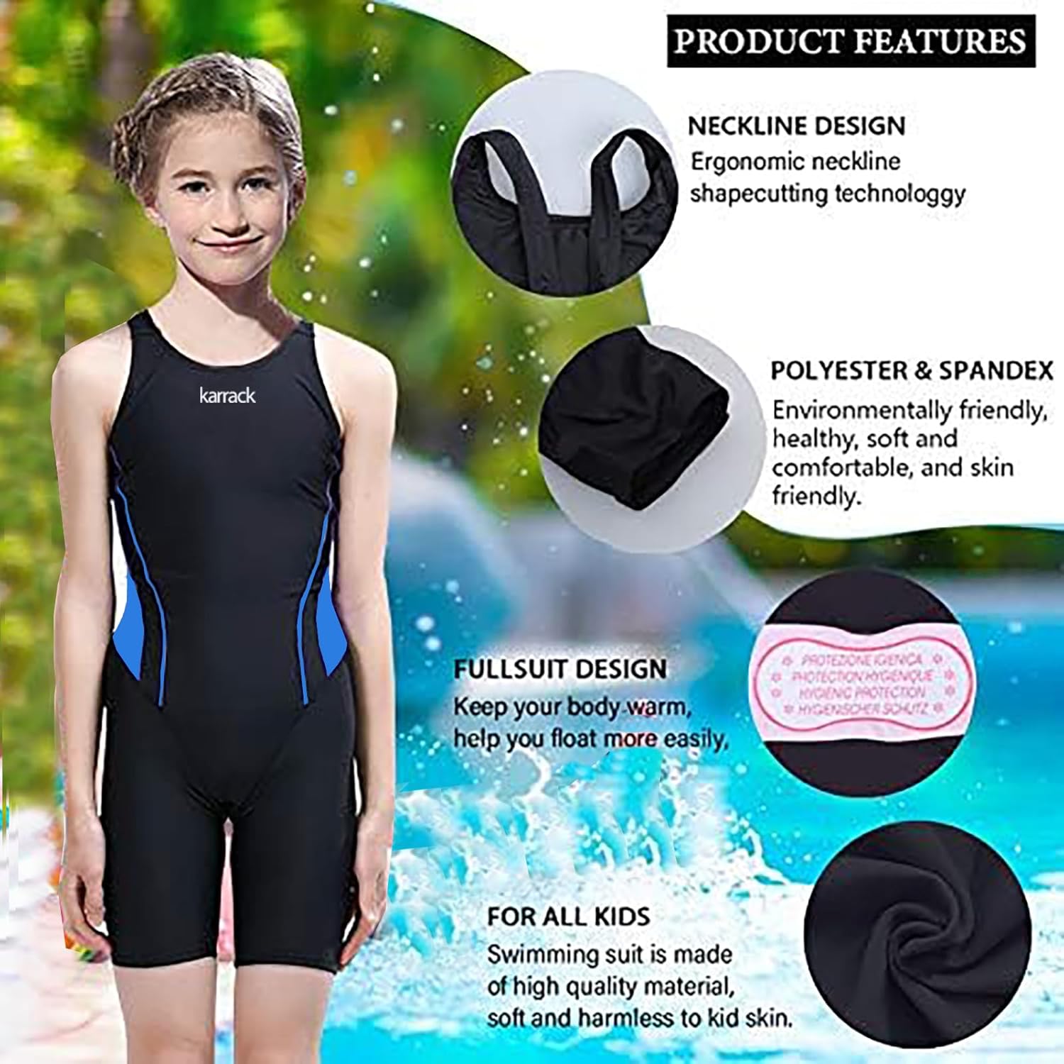 karrack Girls Swimming Suit Sports Conjoined Girls Training Competition Children Swimming Suit - Image 4