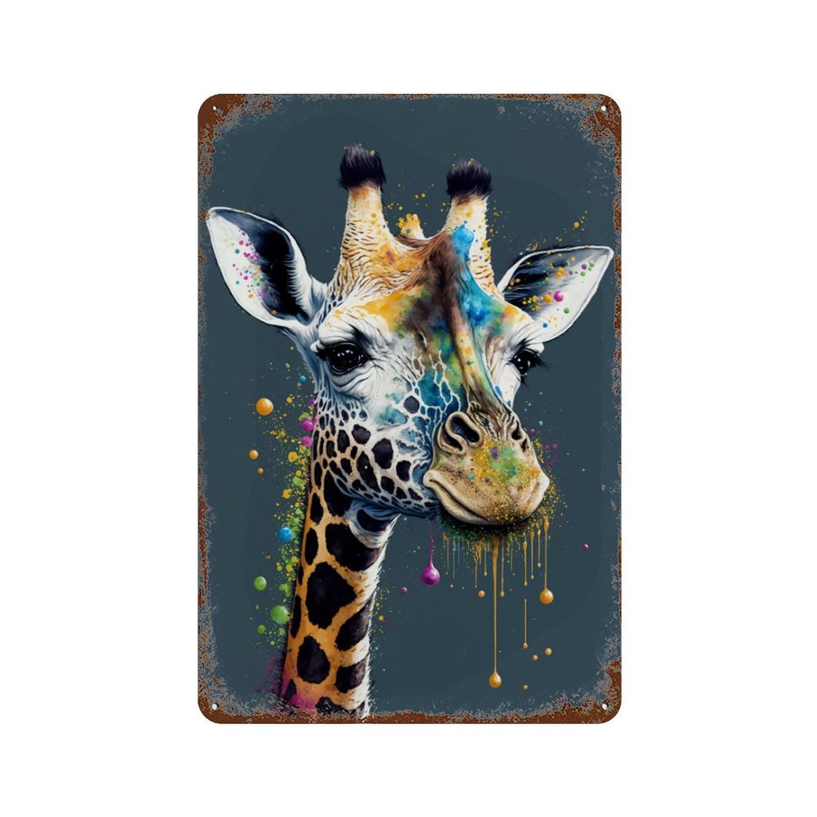 Colorful Giraffe Art Print-4 Rustic Tin Plaque 11.8"x7.9", for Pub, Kitchen And Man Cave Decor, Vintage Wall Decor
