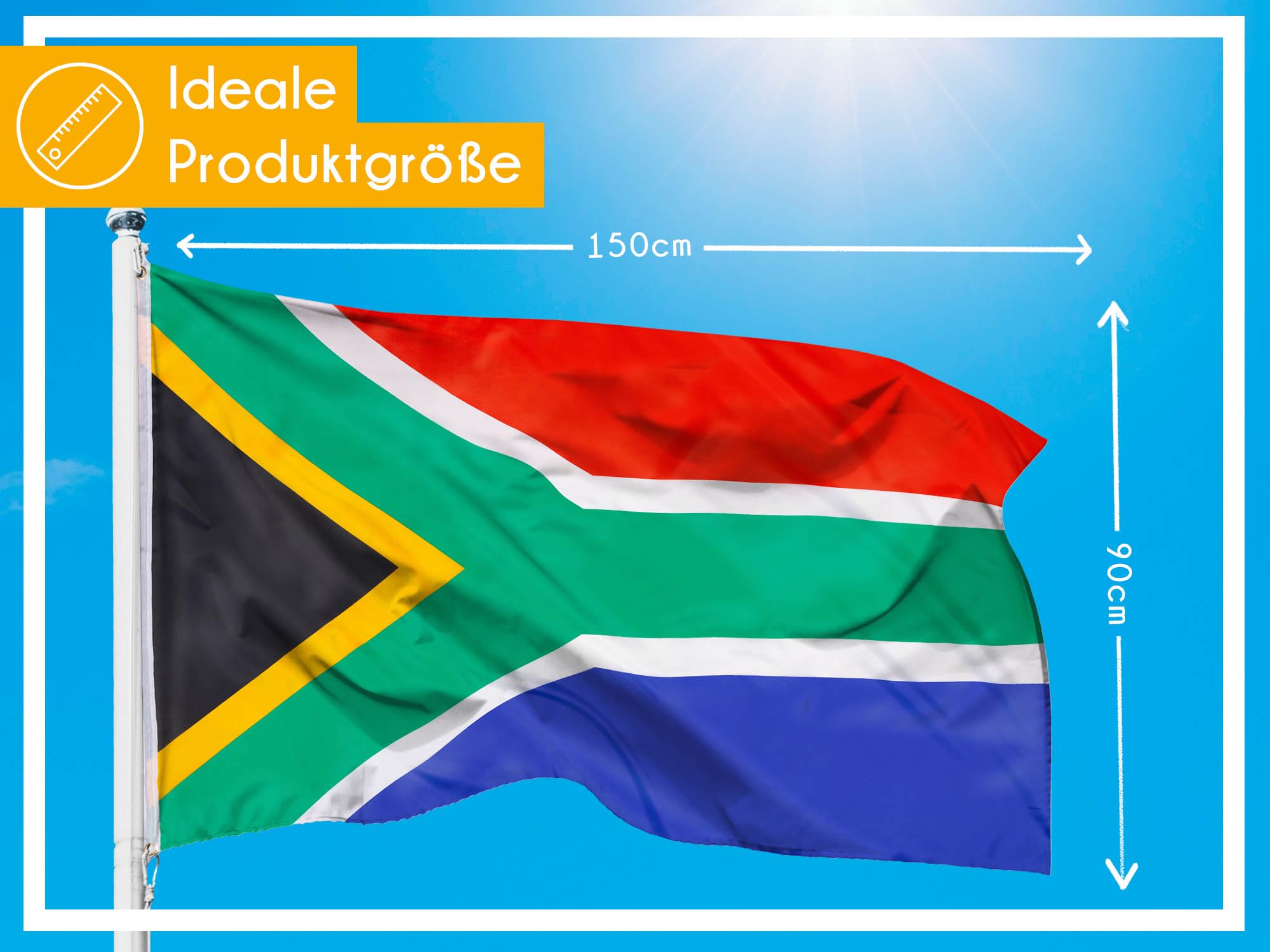 PHENO FLAGS South Africa flag - South African flag 90 x 150 cm with brass eyelets - durable flag for flagpole - 100% polyester - Image 3