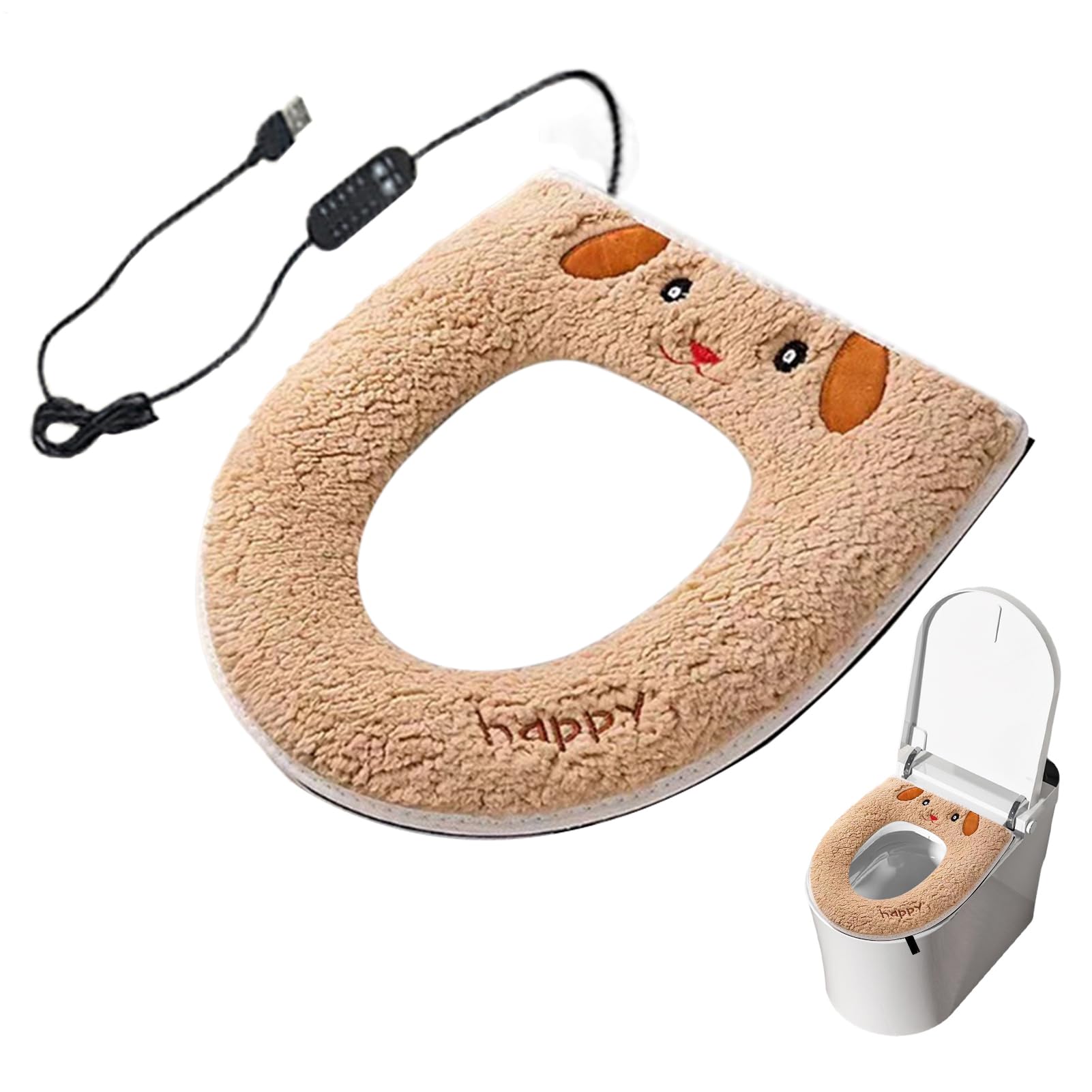 Asiento de inodoro cálido USB con 5 niveles de temperatura y cubierta lavable para baño