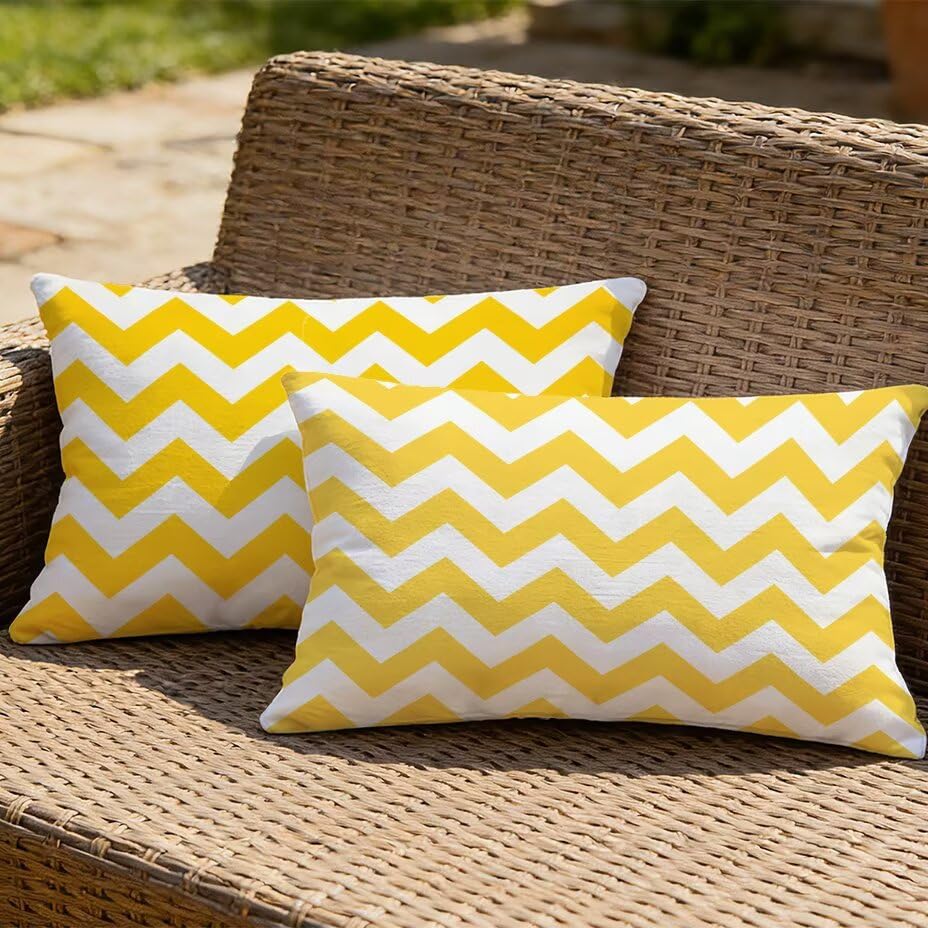 Housse de coussin de jardin texture lin haut de gamme et imperméable jaune 50x70 cm pour patio