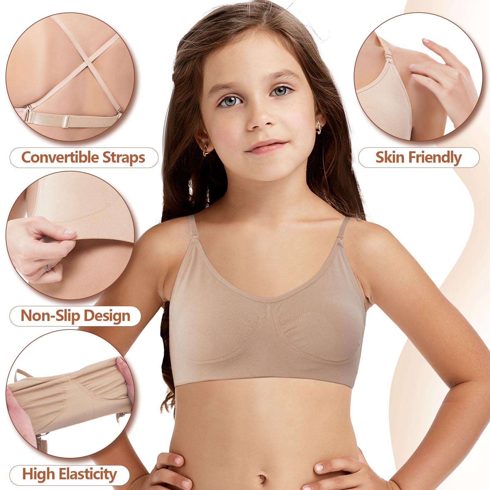 iMuchic Brasier de baile para niñas, sin costuras, invisible, sin espalda, con tirantes ajustables