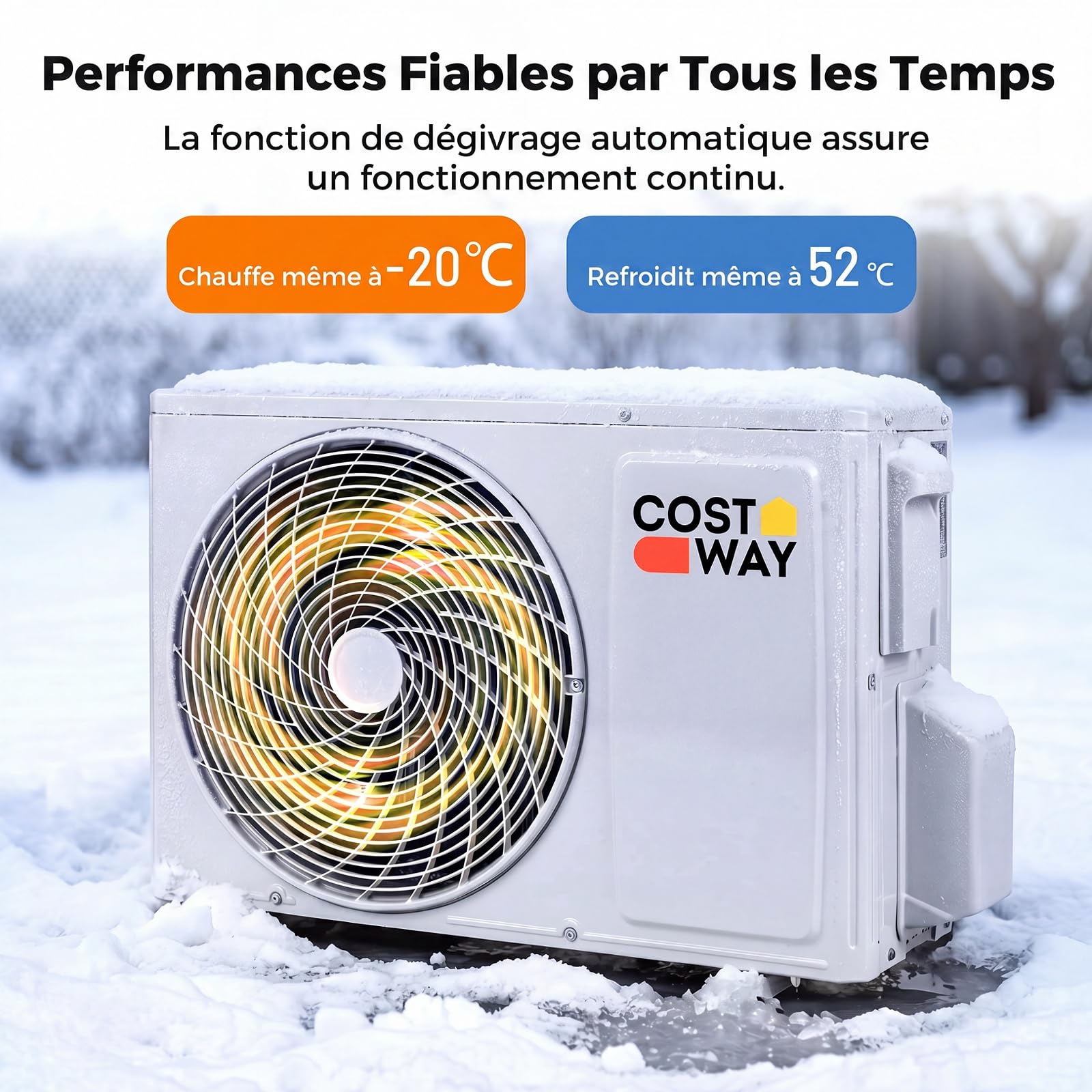 COSTWAY Climatiseur Reversible 9000 BTU 2,6 KW, Climatiseur Split R32 avec Chauffage, Refroidissement, Déshumidification Rapide, Clim Inverter Silencieux 19 dB, Wifi, Auto-Nettoyage, Classe A++