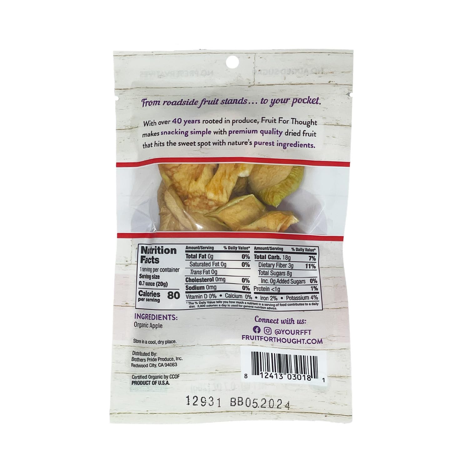 Fruit for Thought Dried Fruit (Organic Dried Apple, 0.7 Ounce (Pack of 30))