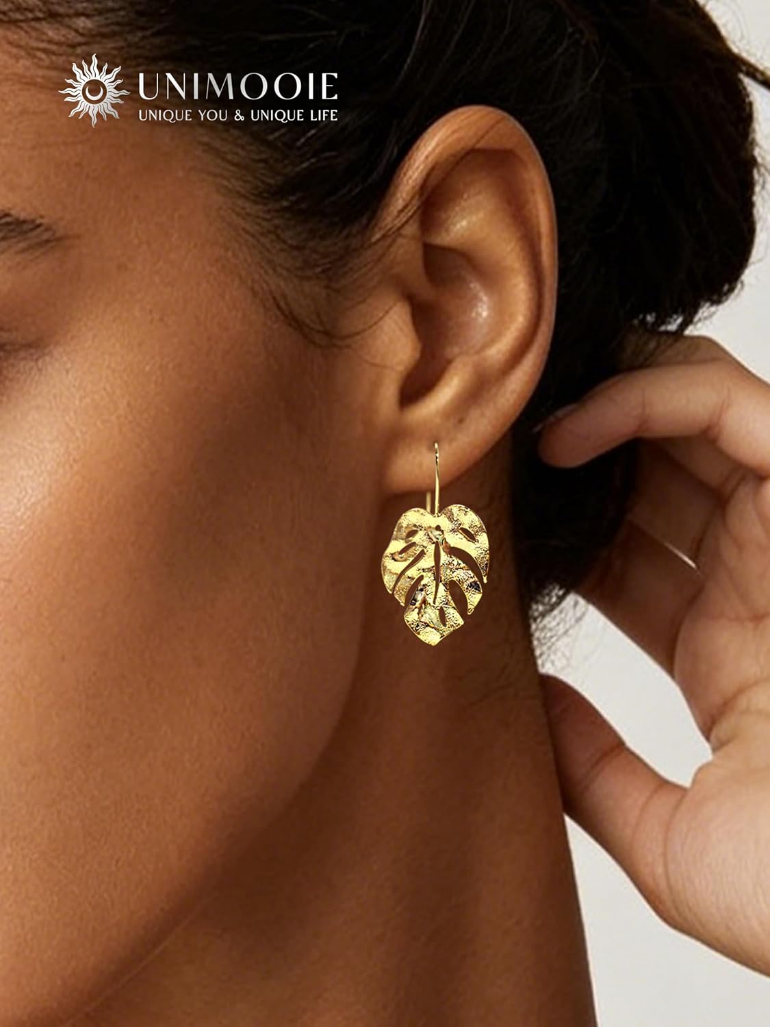 18k Gold Plated Vibe Monstera Leaf Earrings for Women Gold Lightweight Boho Leaves Hook Drop Dangle Party Gift