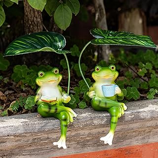 Deko Frosch Garten Figuren Draußen, Gartenfigur Statue, Wetterfest, Garten Deko Ornament, Gartendeko Frosch Dekoration Für Blumentopf Miniteich Teich BalkonGartenteich Kantenhocker (A+B)