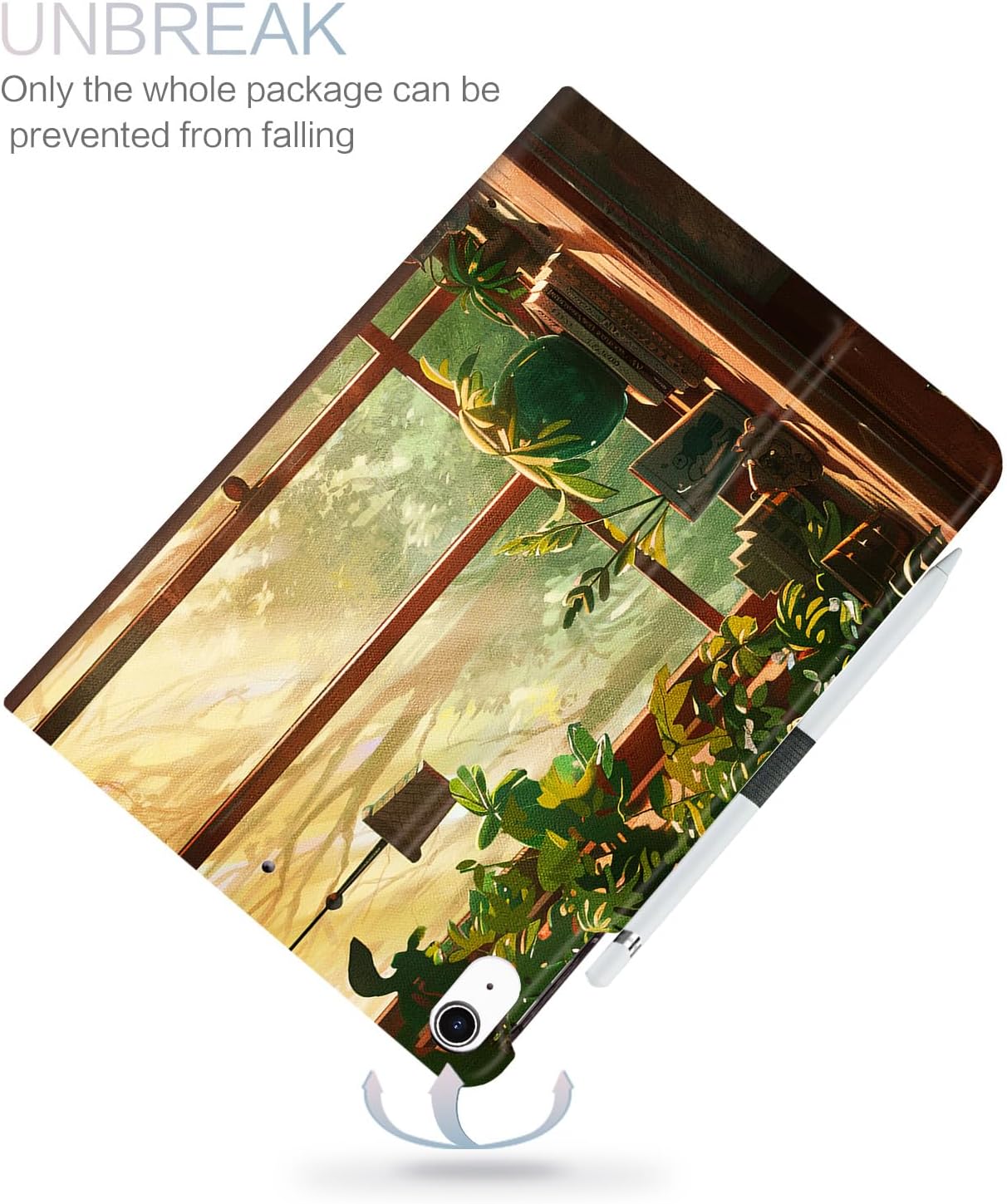 for iPad (A16) 11Th/10Th Generation Case 2025/2022, for iPad Case 11Th/10Th Generation, Fit iPad 10Th/11Th Gen Cover Pencil Holder/Hand Strap/Pocket/Adjustable Stand, Green Plants Window View
