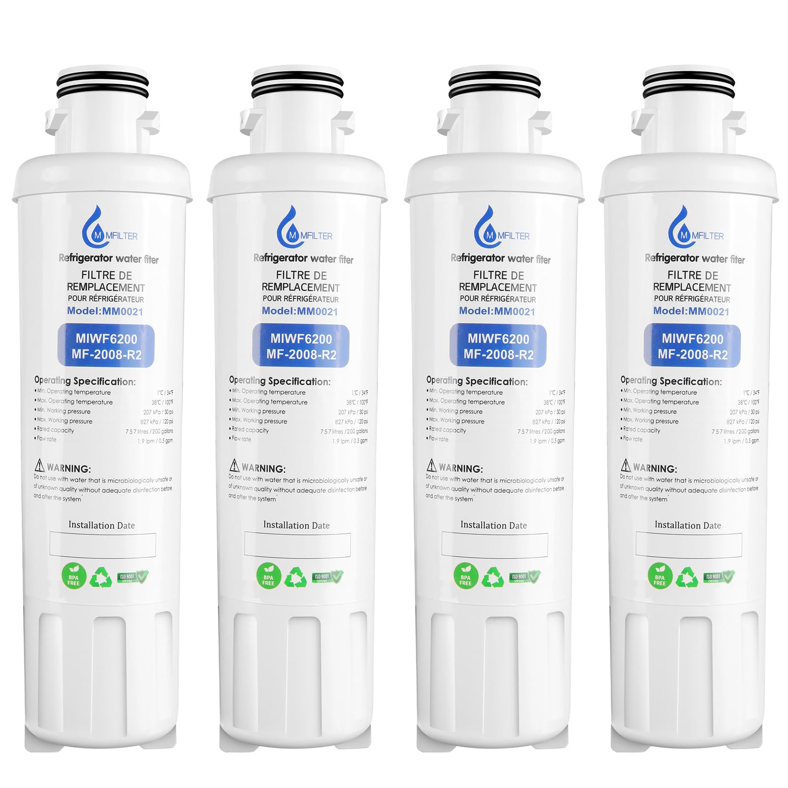 MIWF6200 Wasserfilter Ersatz kompatibel mit Midea MF-2008-R2, Sharp SJWF200, Zline MIWFT2100, Insignia NS-WF26SS0-1 Twist-in-Kühlschrank-Wasserfilter (4 Stück)