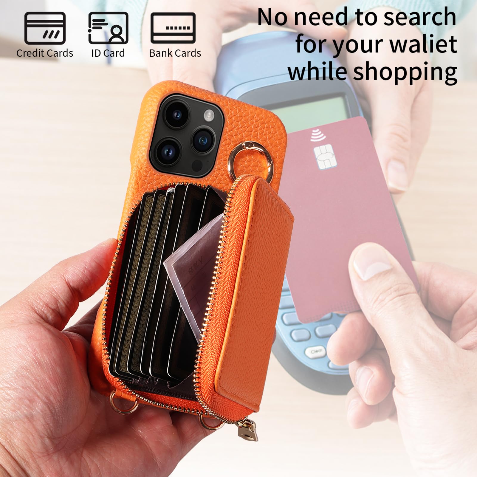 Organ - Custodia a portafoglio con cerniera per iPhone 16 Pro Max da