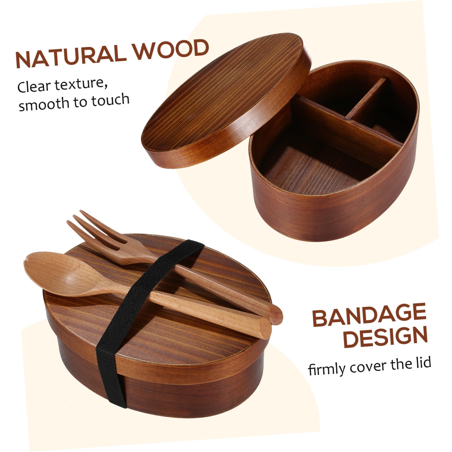 Boîte à Bento Élastique en Bois 800ml Ronde Style Japonerie Rétro Facile à Transporter pour Repas Nomades
