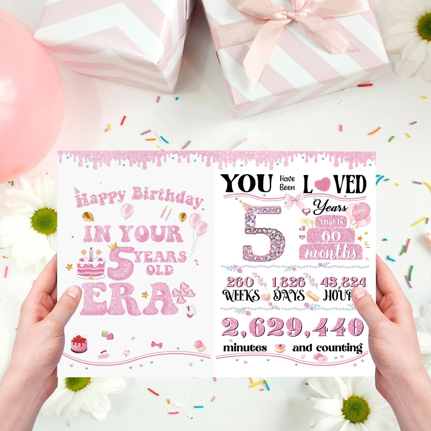 Cute 5th Birthday Card Gift for Girls Kids Child, Ideal 5 Years Old Birthday Card for Daughter Granddaughter Niece Sister Her, Best Happy Five Years Old Gift from Dad Mom Grandma Grandpa - Image 4