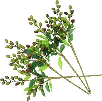 4PCS Artificial Greenery Faux Olive Berry Stems Fake Berries Branches Artificial Green Olive Branches Fake Berry Stems Decorations Fruits for Christmas Vase Filling Home Garden Wreath DecorGreen