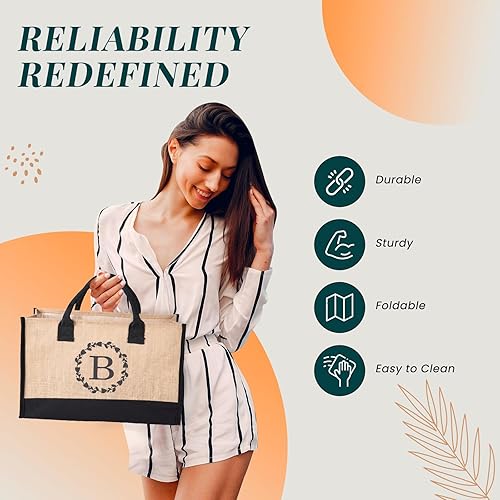 Miniatura 5 de Tepo Bolsas personalizadas para mujer  Bolsas de mano con iniciales  Bolsas de yute altamente duraderas  Uso como compras, playa, bolsa de dama de