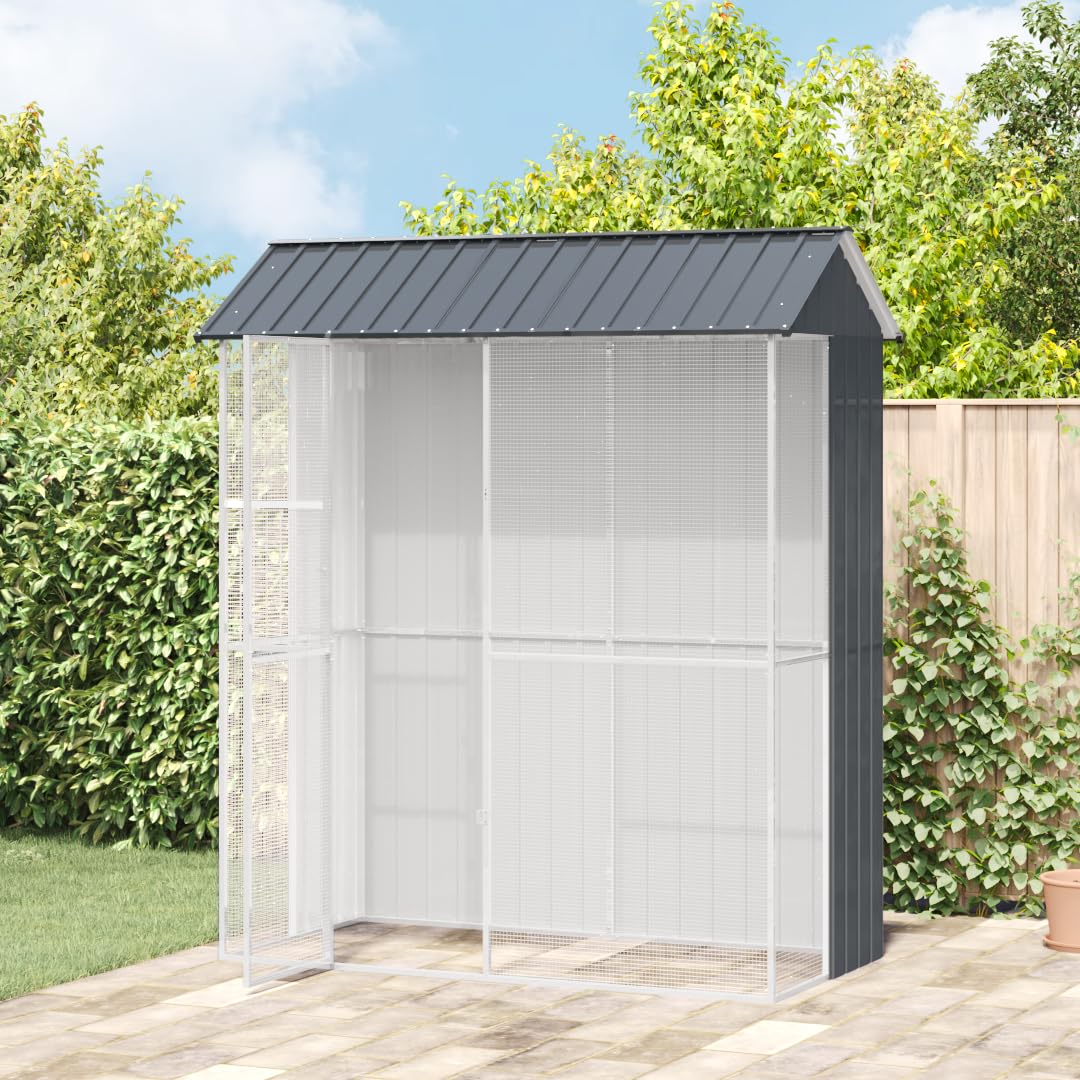 SKM Voliere Anthrazit 215x110x247 cm Stahl,Tier- & Haustierbedarf,Haustierbedarf,Vogelbedarf,Vogelkäfige & -ständer,Anthrazit,53.7KG,3325172