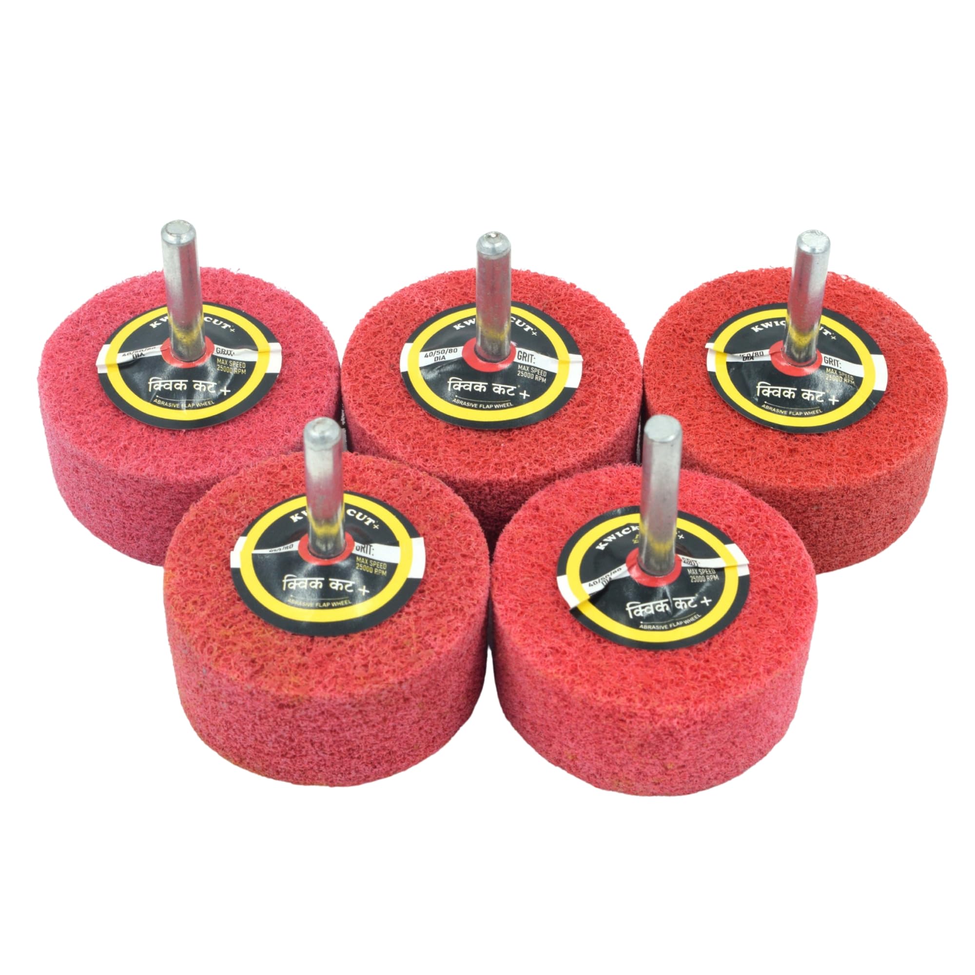 Kwick Cut+ Non-Woven Unitised Abrasive Matt Mop Wheel for Drill 50x25mm (2 inch) with 6mm Shank – Red Surface Conditioning Polishing Buffing Wheel for Metal, Wood, Rust Removal – for Rotary Tools