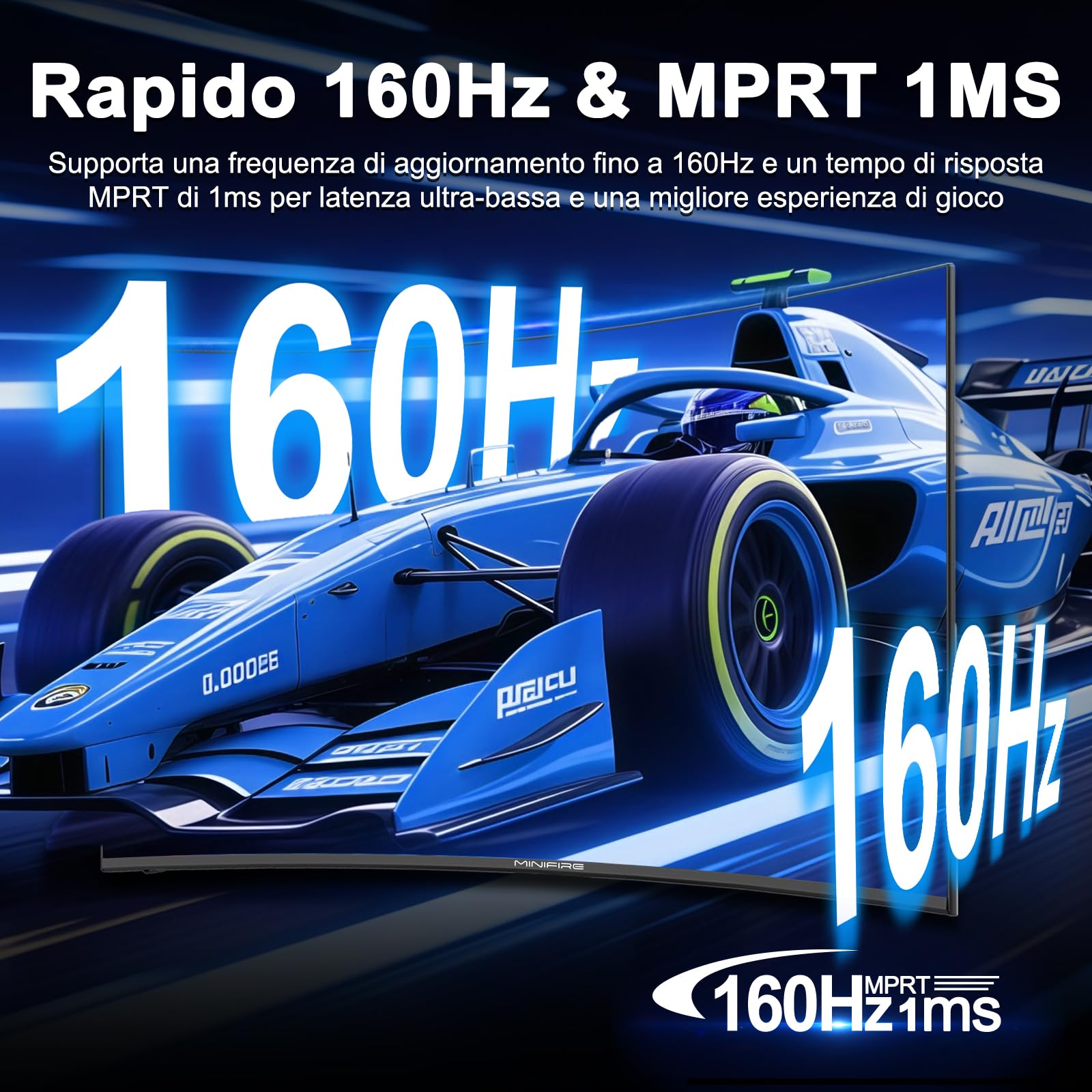 Minifire Gaming Monitor 24 Zoll, 160Hz, Curved Gaming Monitor 1500R, 1Ms, sRGB110%, FHD 1080P Computer Screen, VESA Compatible, Eye Care Adaptive Sync HDMI&DP Prots (MFG24C1L Cavo HDMI incluso)