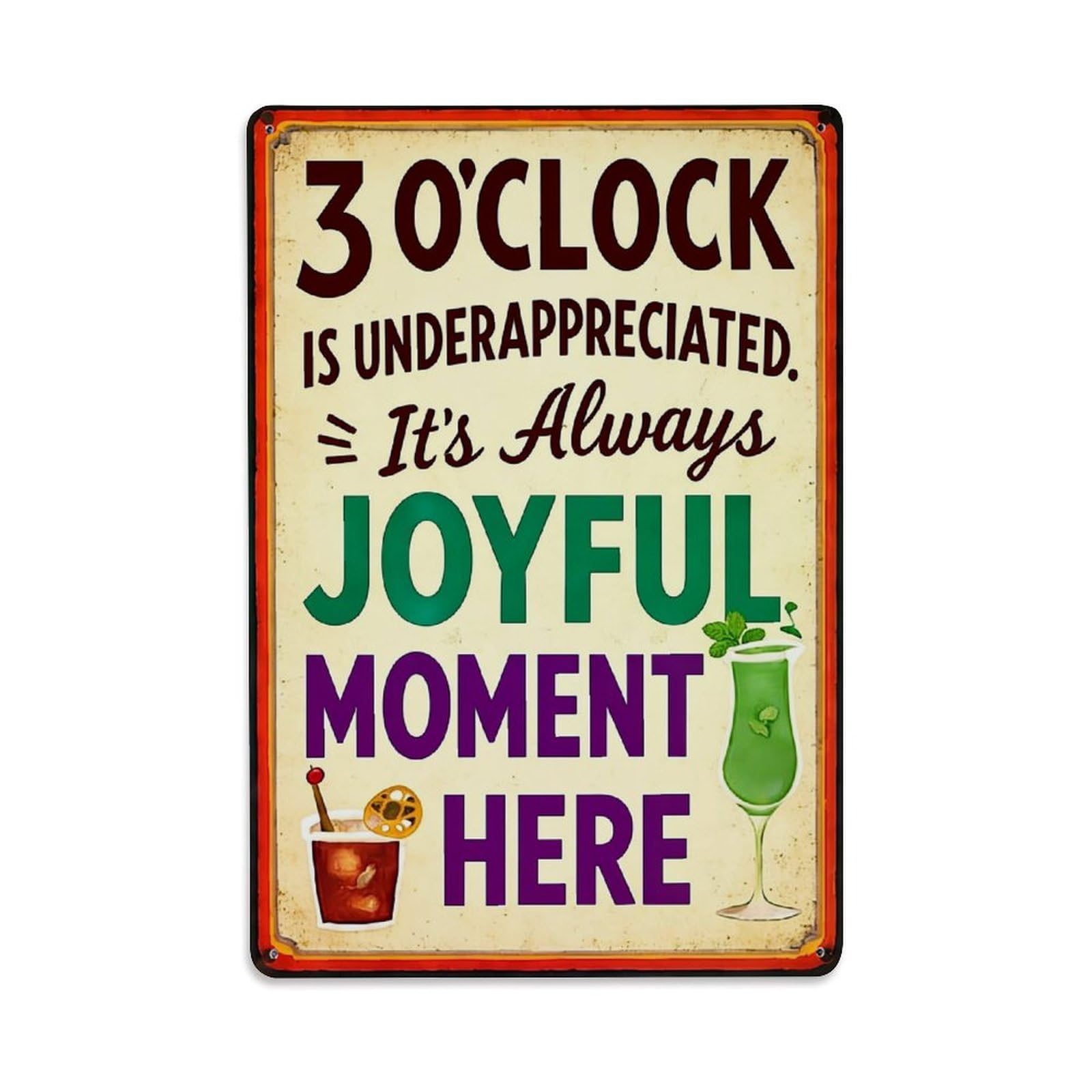 Jdfenggu Vintage Three O'clock Joyful Moment Here Retro Metal Tin Sign, Decor Art Poster For Bar, Home, Man Cave, Kitchen, Laundry Room Gift 8X12inch