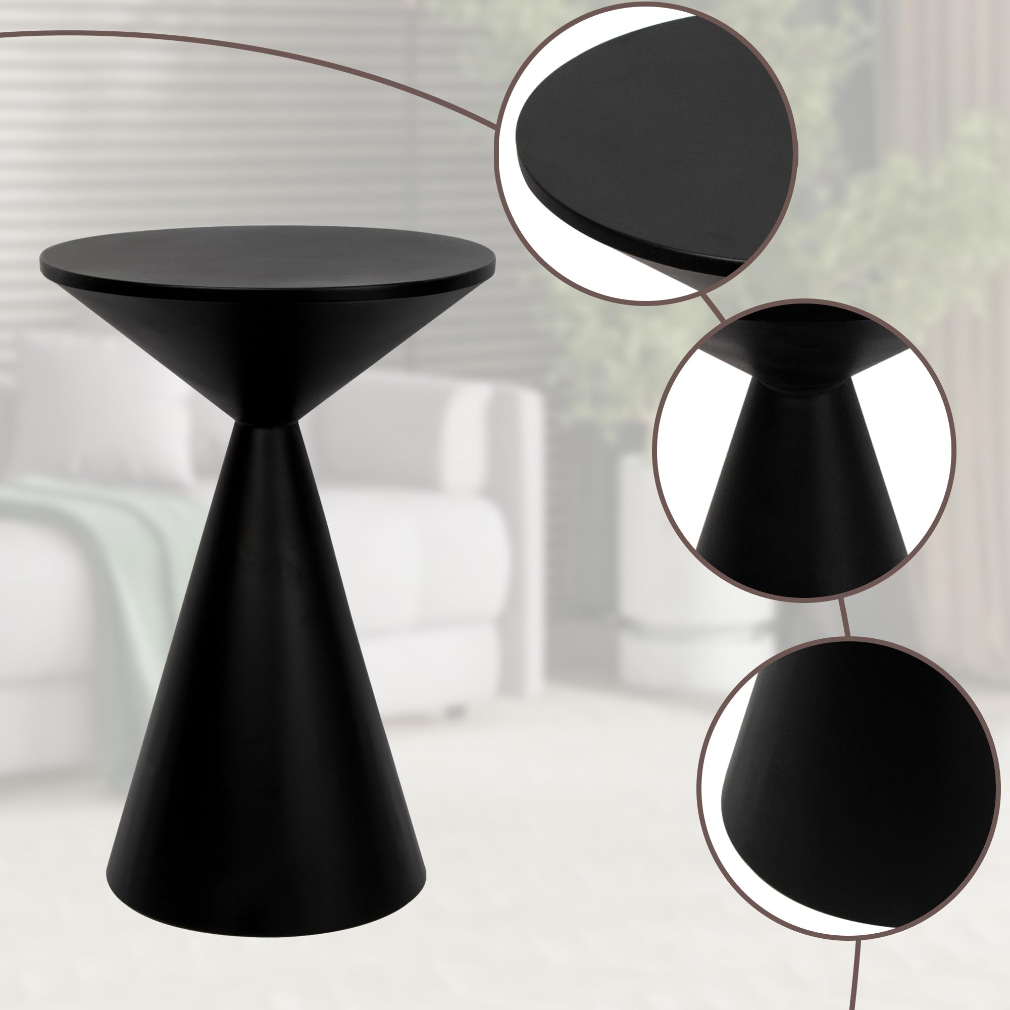 Mesa de bebida pequeña, mesa redonda de Martini, mesa auxiliar de tambor, mesa de acento de metal, para sala de estar, dormitorio, negro 9